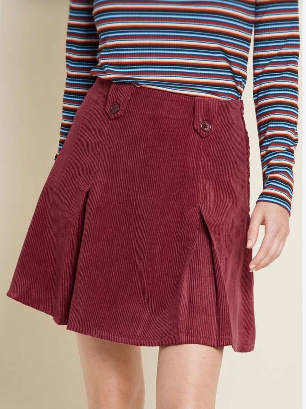 Modcloth Perky Participant Skirt Corduroy Burgundy
